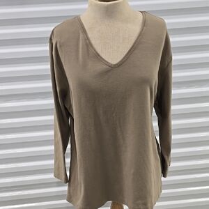 NWT  Vintage 2000's  Chicos V Neck Cotton Top Size3 Color Driftwood